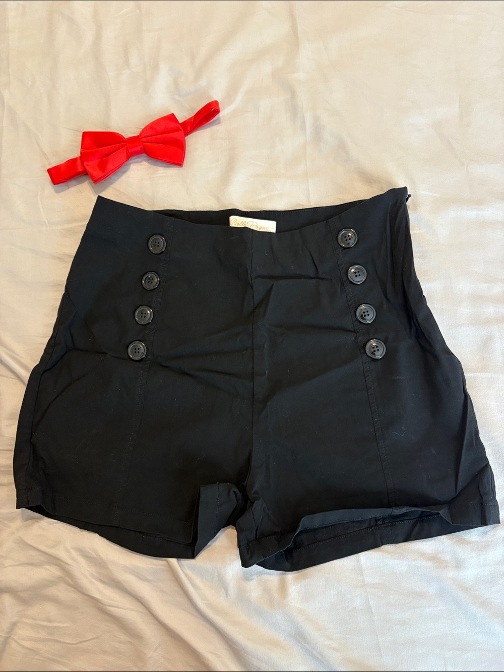 High-Waist Black Sailor Shorts & Red Bow Tie for Saw Costume
